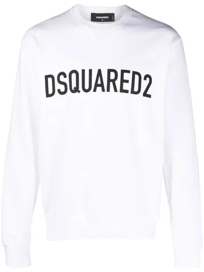 Dsquared2 Ribbed Crew-neck Cotton Sweatshirt With Long Sleeves In White