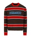 Dsquared2 Logo Crew Neck Sweater With Striped Pattern In Multi