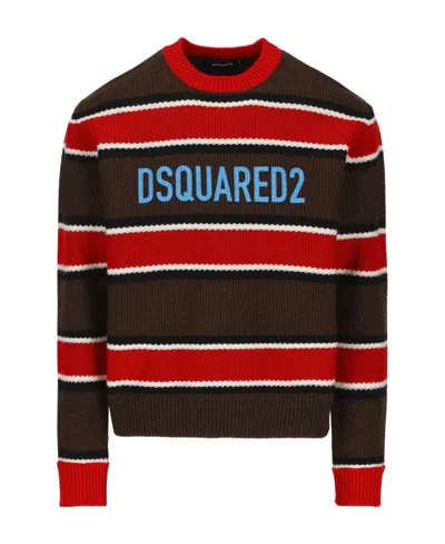 DSQUARED2 DSQUARED2 LOGO PRINT CREWNECK STRIPED JUMPER