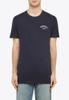 Dsquared2 Navy Blue Distressed Cotton Blend T-shirt In Blue