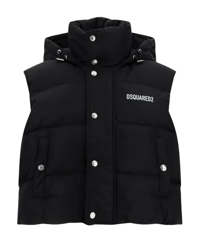 Dsquared2 Logo-print Cropped Gilet In Black