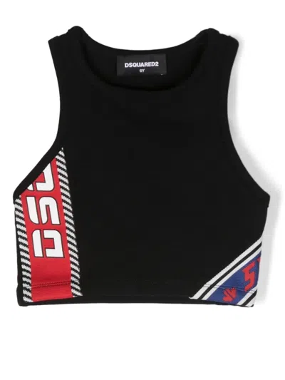 Dsquared2 Kids' Logo-print Cropped Vest In Schwarz