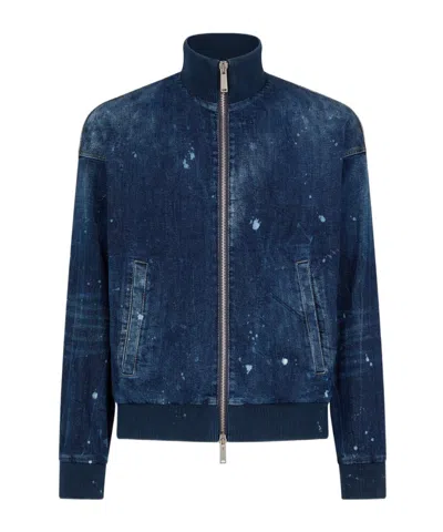 Dsquared2 Logo-print Denim Bomber In Blue