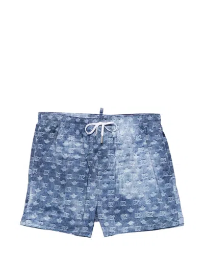 Dsquared2 Logo-print Denim-effect Swim Shorts In Blue