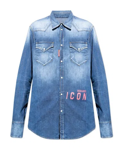 Dsquared2 Logo-print Denim Shirt In Blue