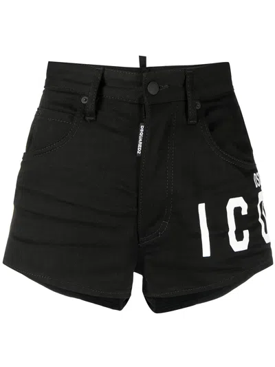 Dsquared2 Logo-print Denim Shorts In Black