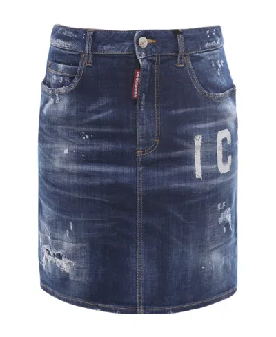 Dsquared2 Logo-print Denim Skirt In Blue