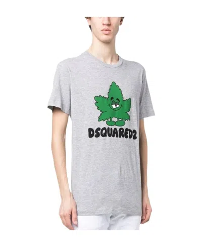 Dsquared2 Crew Neck Leaf Front Printed T-shirt In White