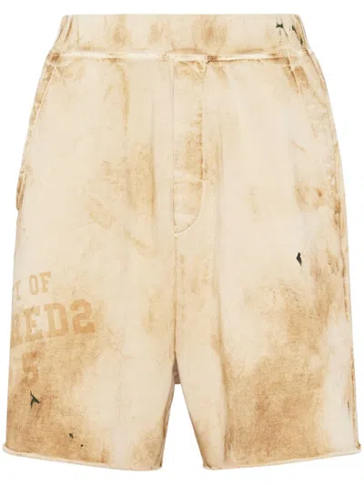 Dsquared2 Logo-print Distressed-effect Track Shorts In Beige