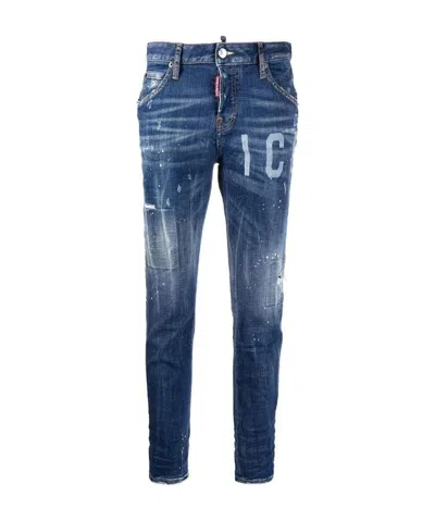 Dsquared2 Logo-print Distressed Jeans In Blue
