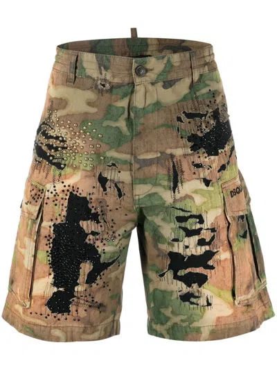 Dsquared2 Logo-print Distressed Shorts In Green