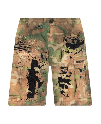 Dsquared2 Logo-print Distressed Shorts In Multicolor