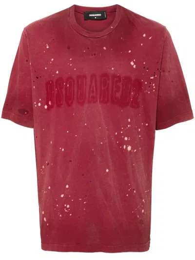 DSQUARED2 LOGO-PRINT DISTRESSED T-SHIRT