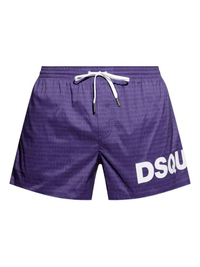 Dsquared2 Logo-print Drawstring Swim Shorts In Blue