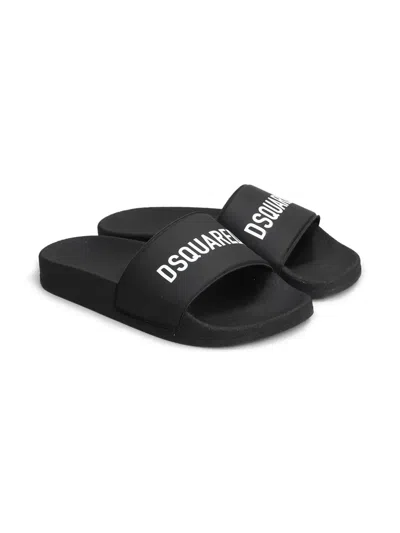 Dsquared2 Kids' Logo-print Flip Flops In Black