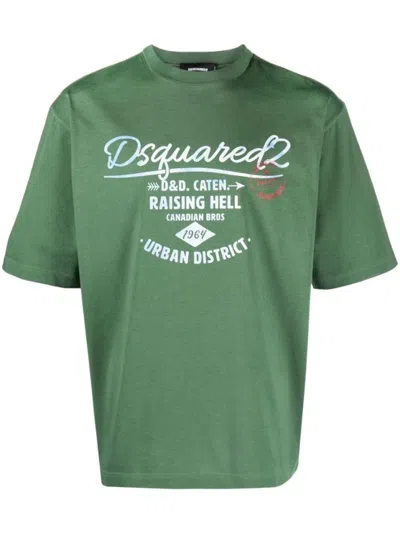 DSQUARED2 LOGO-PRINT GREEN COTTON T-SHIRT