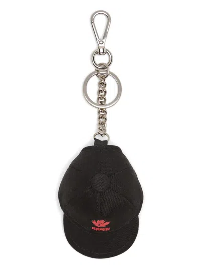 Dsquared2 Logo-print Hat-charm Keyring In Black
