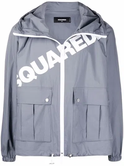 Dsquared2 Logo-print Hooded Jacket In Grey