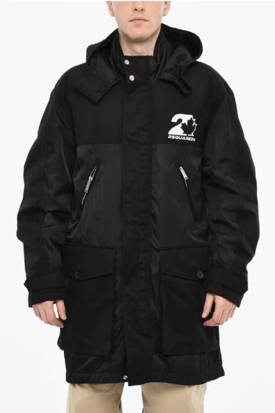 Dsquared2 Logo Print Hooded Padded Parka In Black