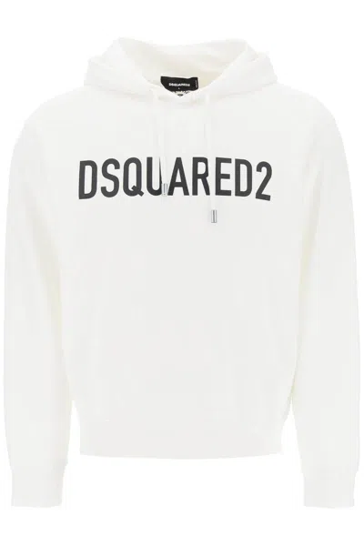 Dsquared2 Logo Print Hoodie In Bianco