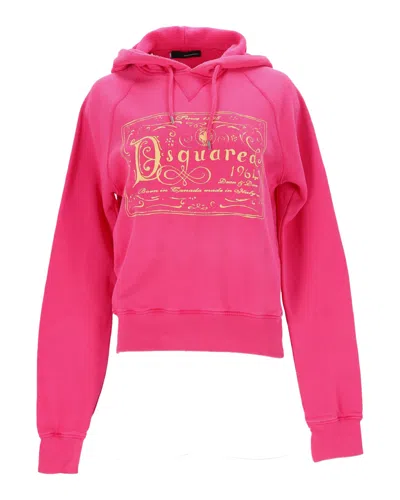 Dsquared2 Logo Print Hoodie In Pink Cotton