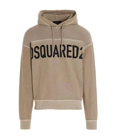 Dsquared2 Logo-print Hoodie In Beige