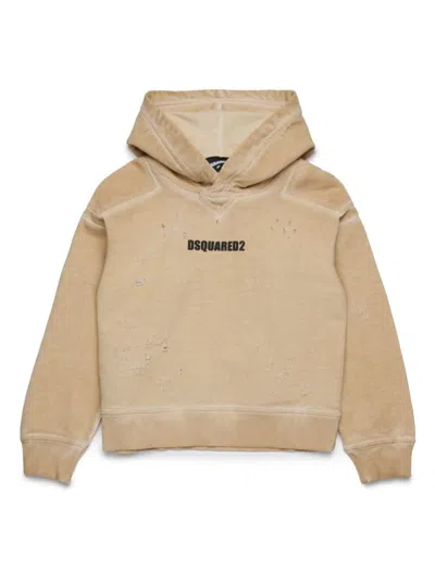 Dsquared2 Kids' Hoodie Mit Logo-print In Beige