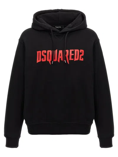 Dsquared2 Logo Print Hoodie Sweatshirt Black In Gray