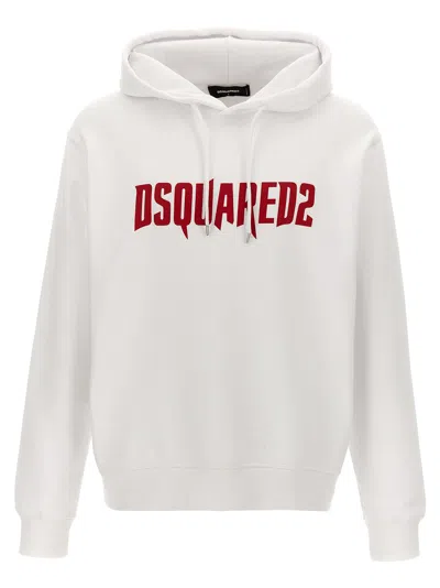 Dsquared2 Logo Print Hoodie Sweatshirt White In Gray