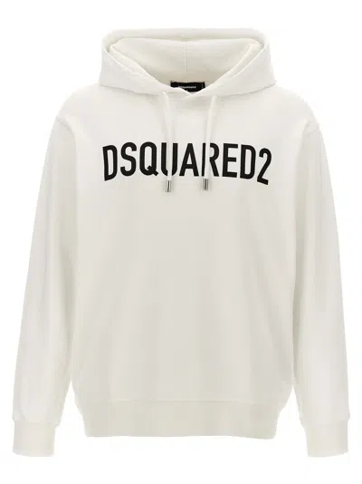 Dsquared2 Logo Print Hoodie Sweatshirt White/black In Gray