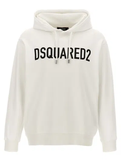 Dsquared2 Logo Print Hoodie In White/black