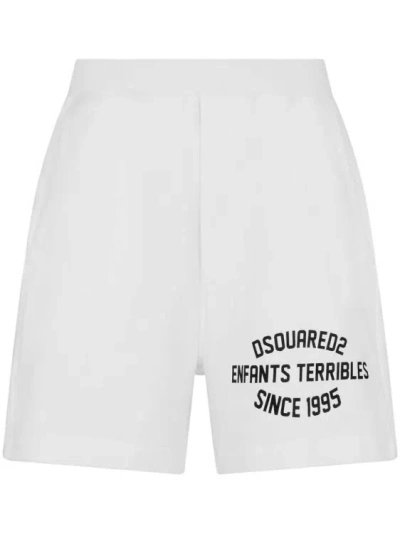 Dsquared2 Logo-print Jersey Knit Track Shorts In White
