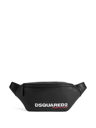 Dsquared2 Logo-print Leather Men's Belt Handbag In Black