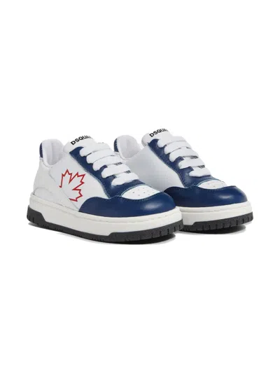 Dsquared2 Kids' Logo-print Leather Sneakers In Blue