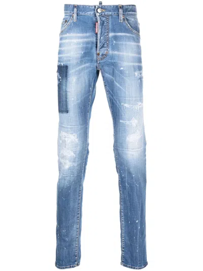 Dsquared2 Logo-print Light-wash Jeans In Blue