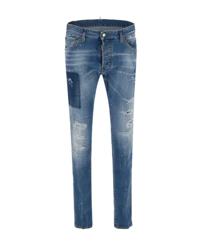 Dsquared2 Logo-print Light-wash Jeans In Blue