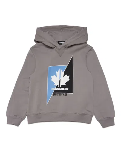 Dsquared2 Kids' Logo-print Long-sleeve Hoodie In 灰色