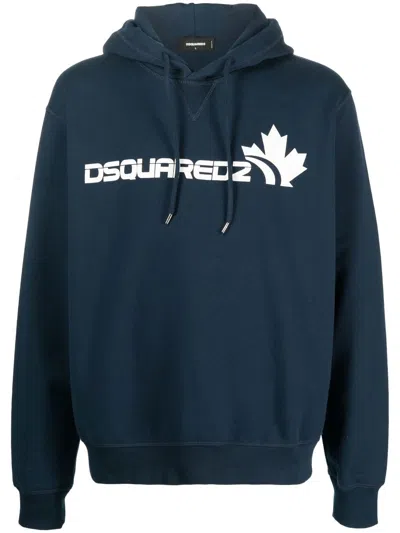 Dsquared2 Logo-print Long-sleeve Hoodie In Blue