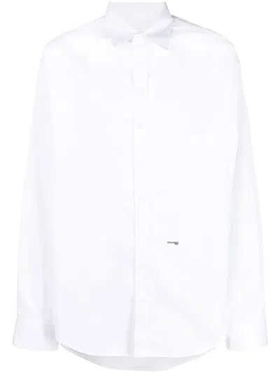 Dsquared2 Logo-print Long-sleeve Shirt In Blanco