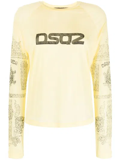 Dsquared2 Logo-print Long-sleeve Top In Yellow