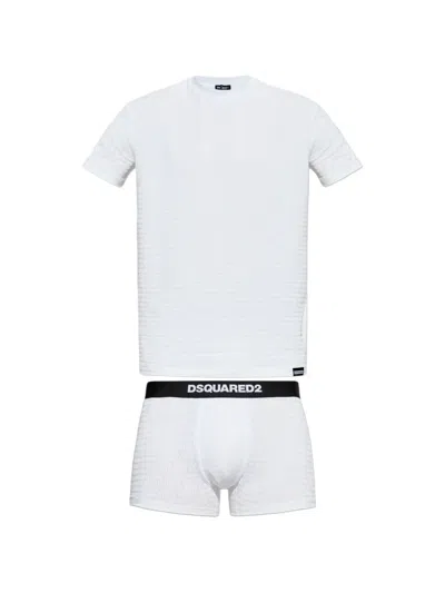 Dsquared2 Logo-print Lounge T-shirt And Boxers Set In White