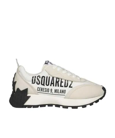 Dsquared2 Logo Detail Leather Sneakers In White