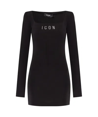 Dsquared2 Logo-print Mini Dress In Black