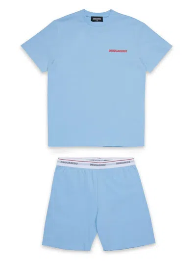 Dsquared2 Kids' Logo-print Pajama Set In Blue