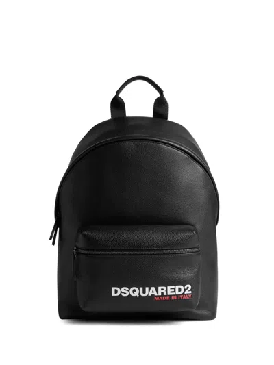 DSQUARED2 LOGO-PRINT PEBBLED LEATHER BACKPACK