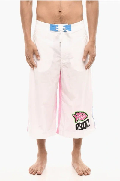 Dsquared2 Logo Print Piranha Swim Shorts In White