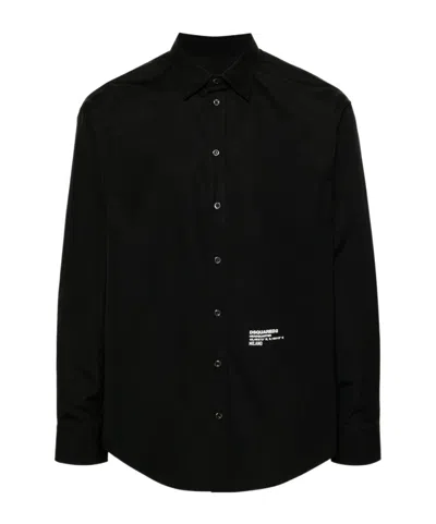 Dsquared2 Logo Print Poplin Shirt In Black