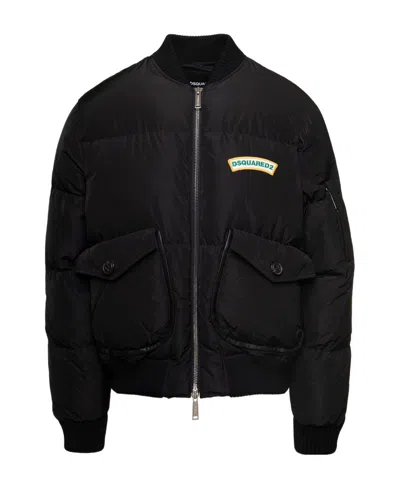 Dsquared2 Logo-print Puffer Bomber Jacket In Black