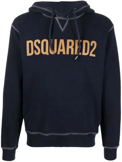 Dsquared2 Logo-print Pullover Hoodie In Blue