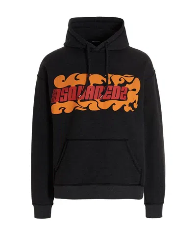 Dsquared2 Logo-print Relaxed Hoodie In Black